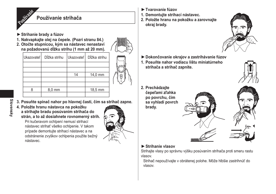 Používanie, Používanie strihača | Panasonic ER2211 User Manual | Page 82 / 116