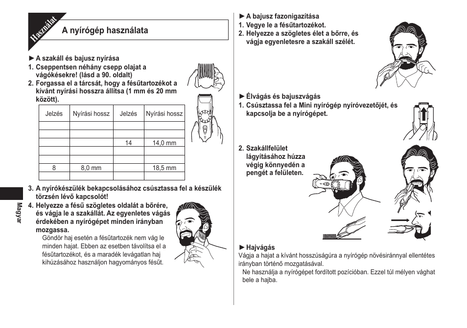 Használat, A nyírógép használata | Panasonic ER2211 User Manual | Page 88 / 116