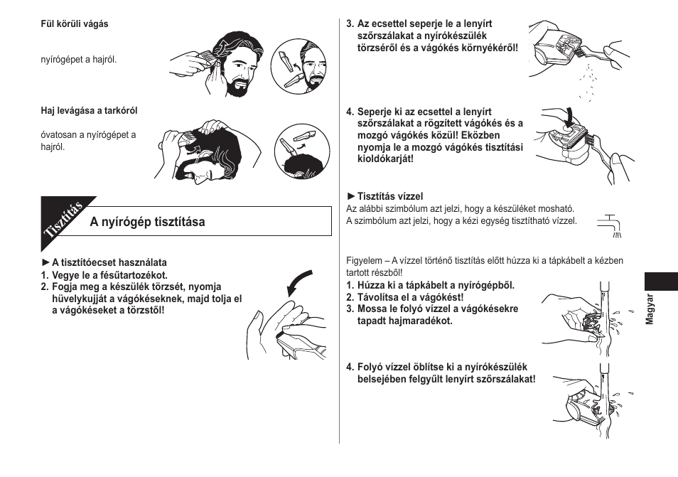 Tisztítás, A nyírógép tisztítása | Panasonic ER2211 User Manual | Page 89 / 116