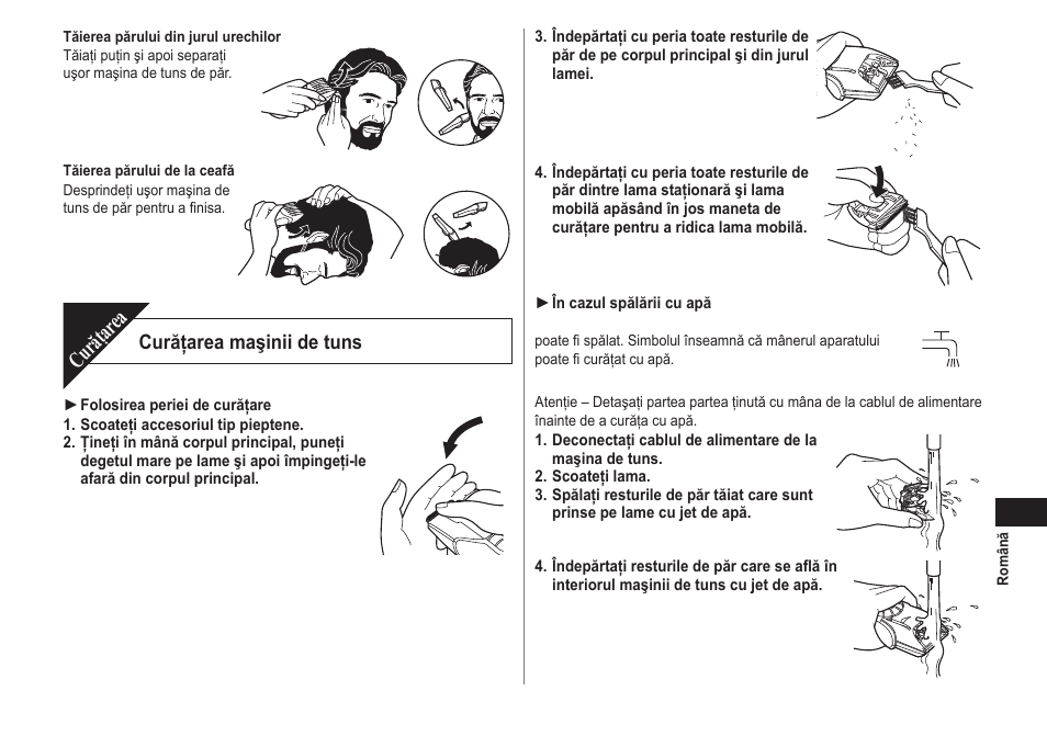 Curăţar ea, Curăţarea maşinii de tuns | Panasonic ER2211 User Manual | Page 95 / 116