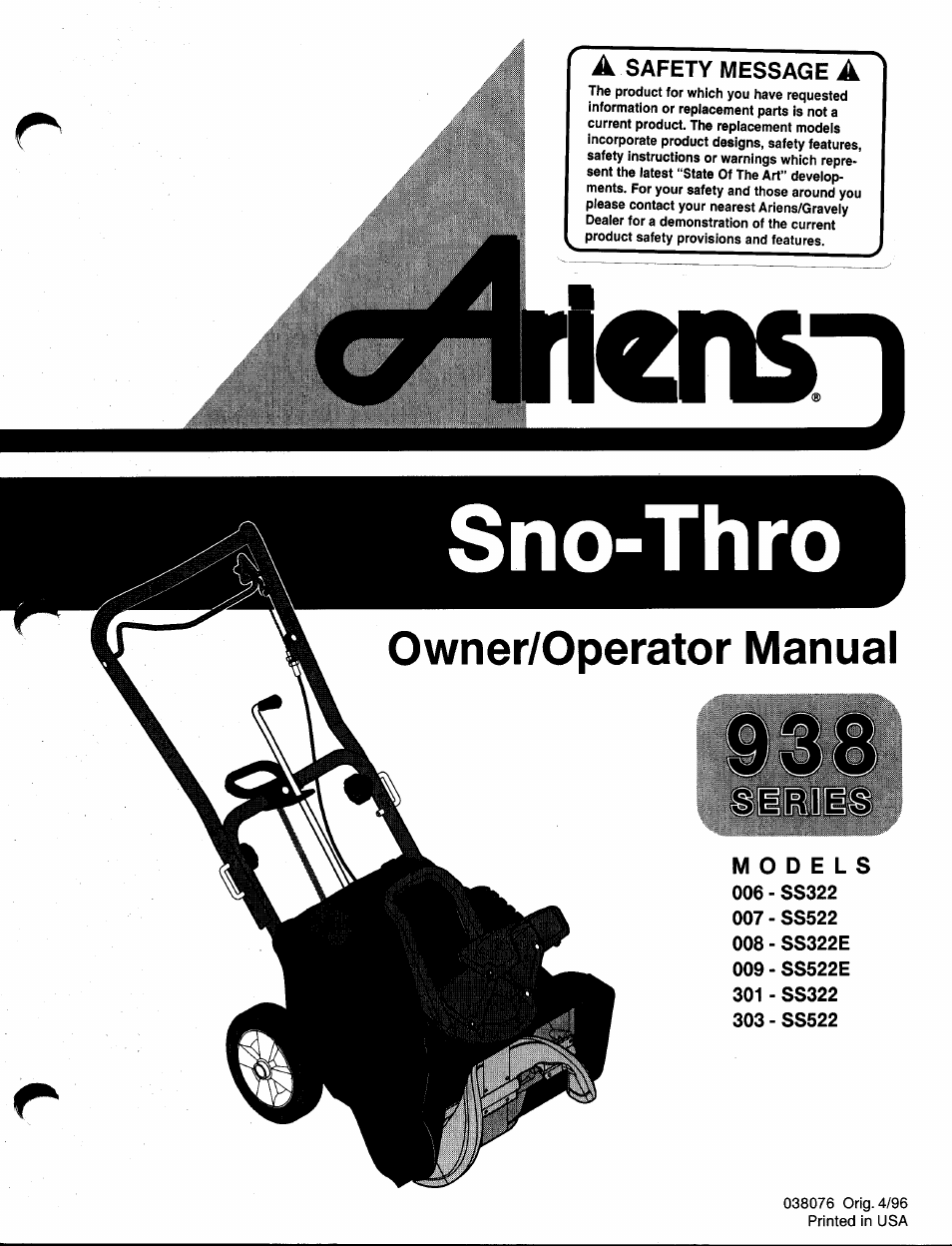 Ariens SNO-THRO 008-SS322E User Manual | 24 pages