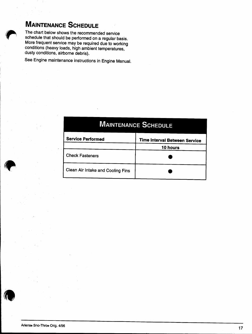 Maintenance schedule | Ariens SNO-THRO 008-SS322E User Manual | Page 21 / 24