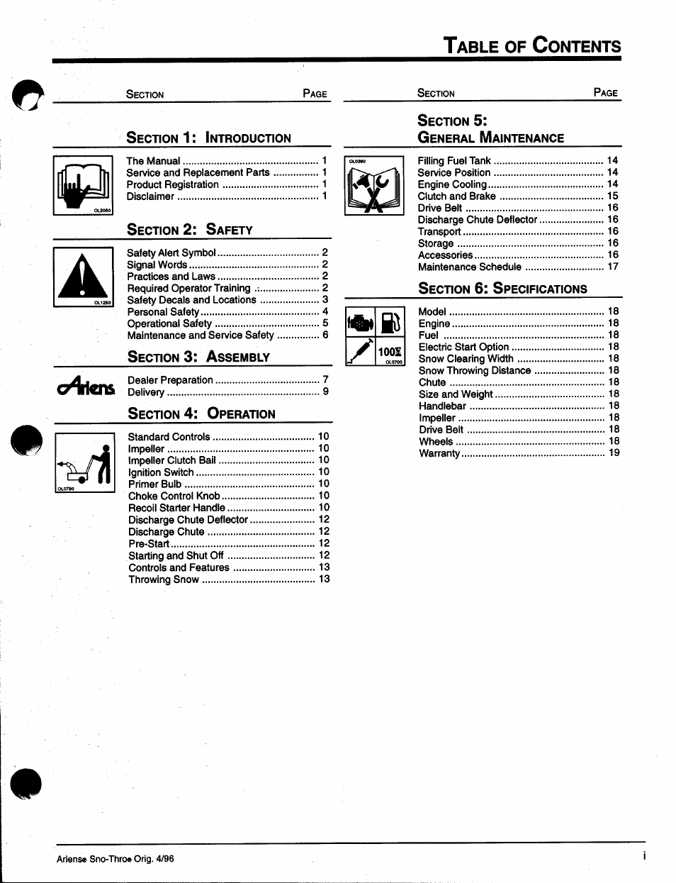 O4rlenst, Able, Ontents | Ariens SNO-THRO 008-SS322E User Manual | Page 3 / 24