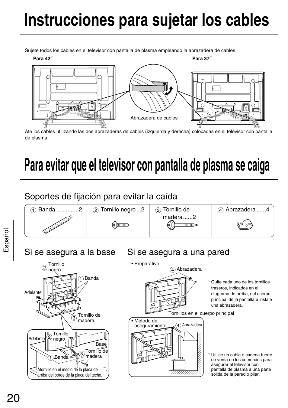 Instrucciones para sujetar los cables | Panasonic TYST42PX5W User Manual | Page 20 / 32