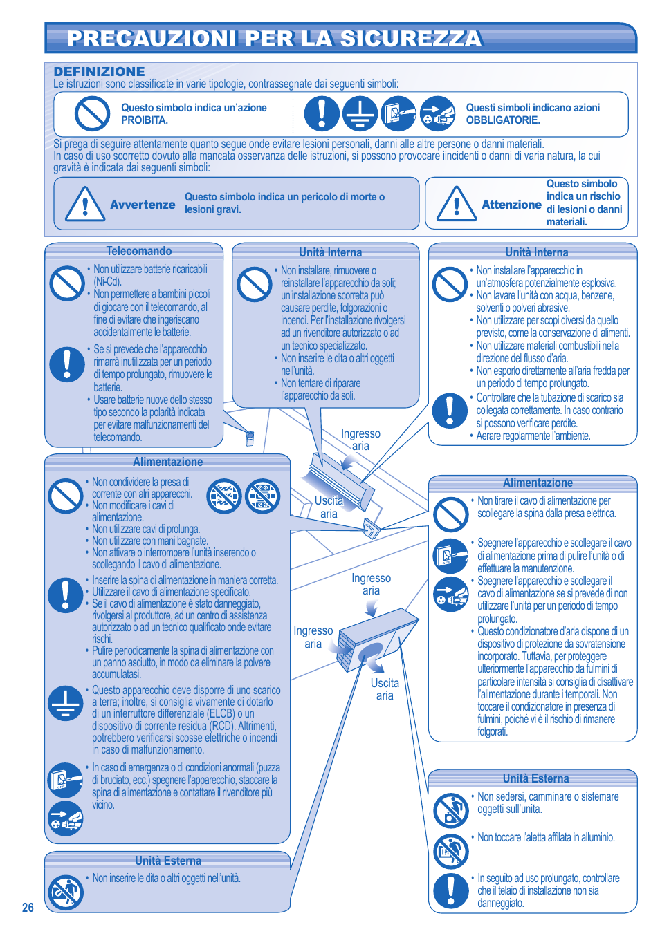 Precauzioni per la sicurezza | Panasonic UTE9HKE User Manual | Page 26 / 56