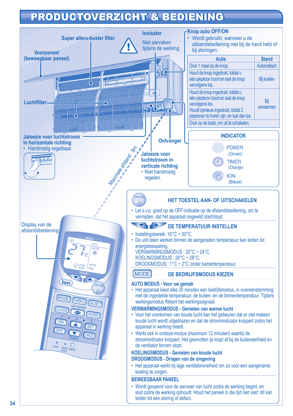Productoverzicht & bediening | Panasonic UTE9HKE User Manual | Page 34 / 56
