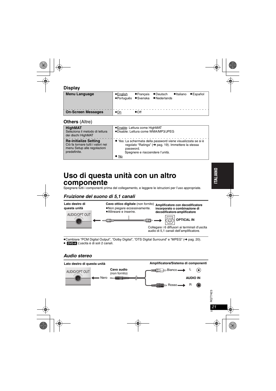 Uso di questa unità con un altro componente | Panasonic DVDLS50 User Manual | Page 49 / 80