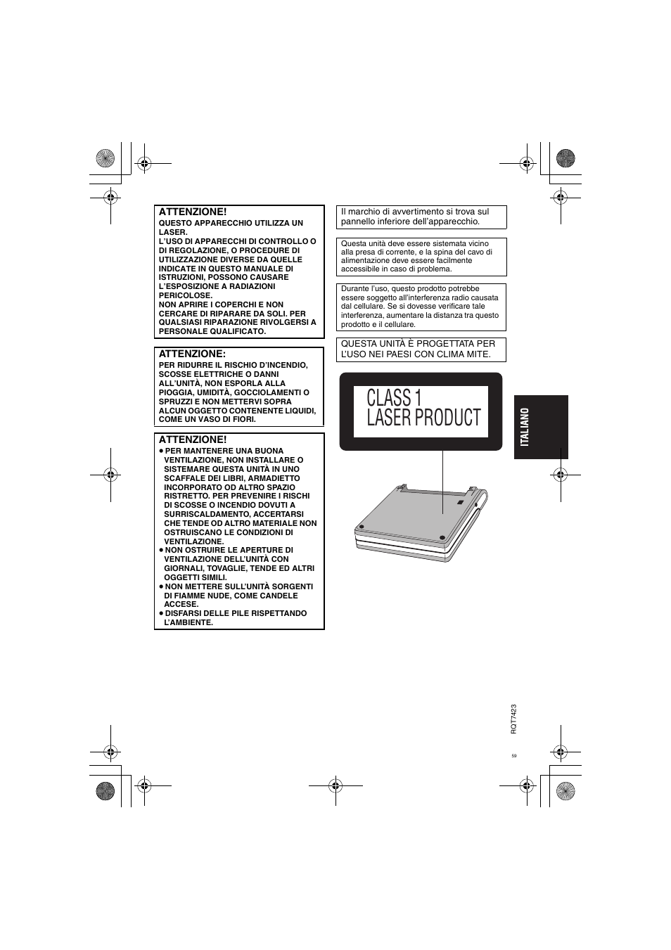 Class 1 laser product | Panasonic DVDLS50 User Manual | Page 59 / 80