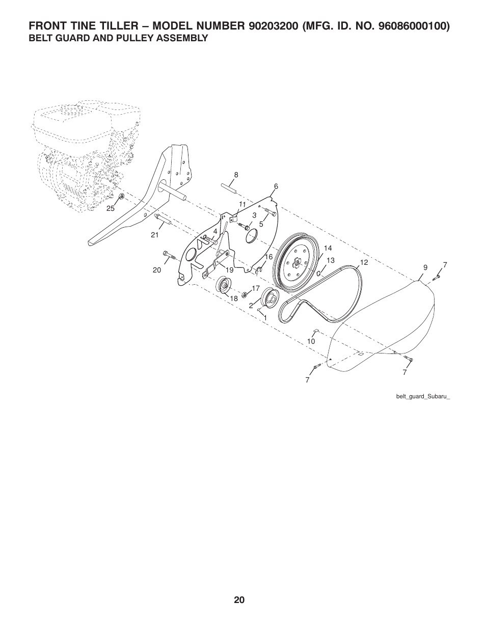 Belt guard and pulley assembly | Ariens 90203200 User Manual | Page 20 / 32