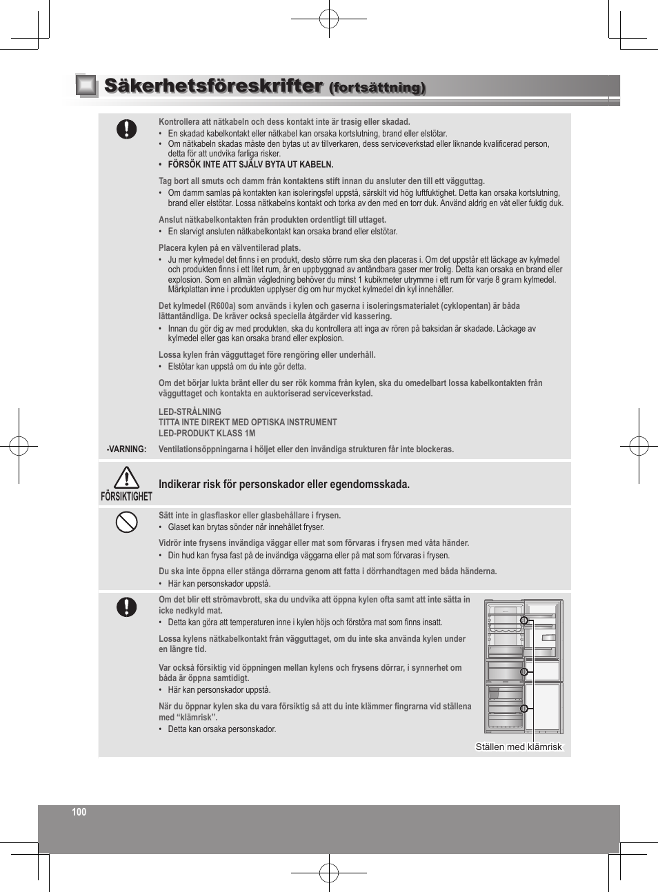 Säkerhetsföreskrifter, Fortsättning) | Panasonic NRB32FX2 User Manual | Page 100 / 180