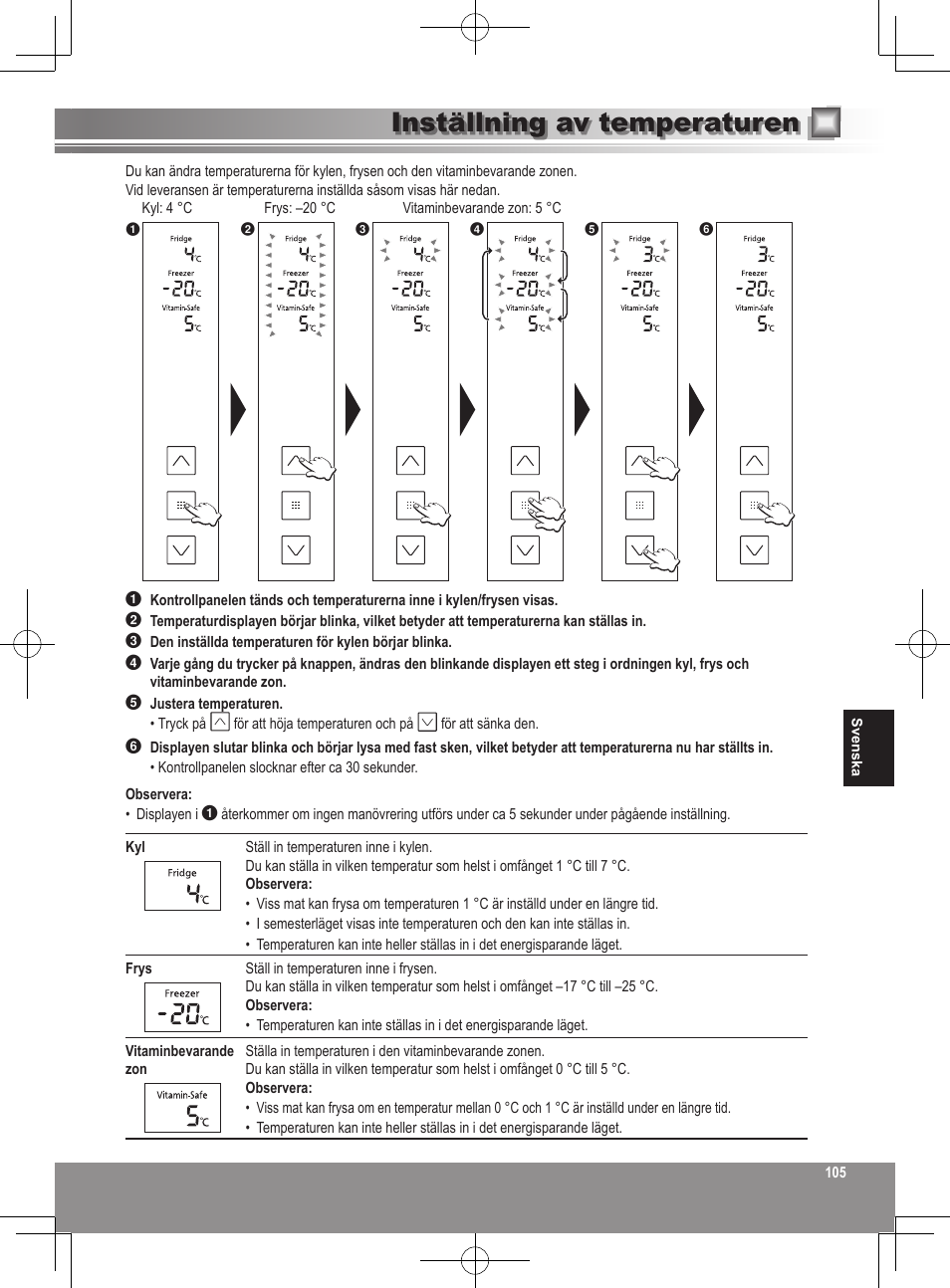 Inställning av temperaturen | Panasonic NRB32FX2 User Manual | Page 105 / 180