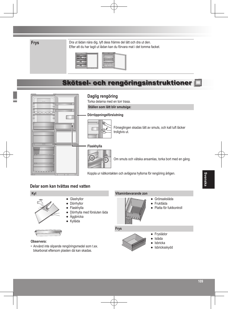 Skötsel- och rengöringsinstruktioner | Panasonic NRB32FX2 User Manual | Page 109 / 180