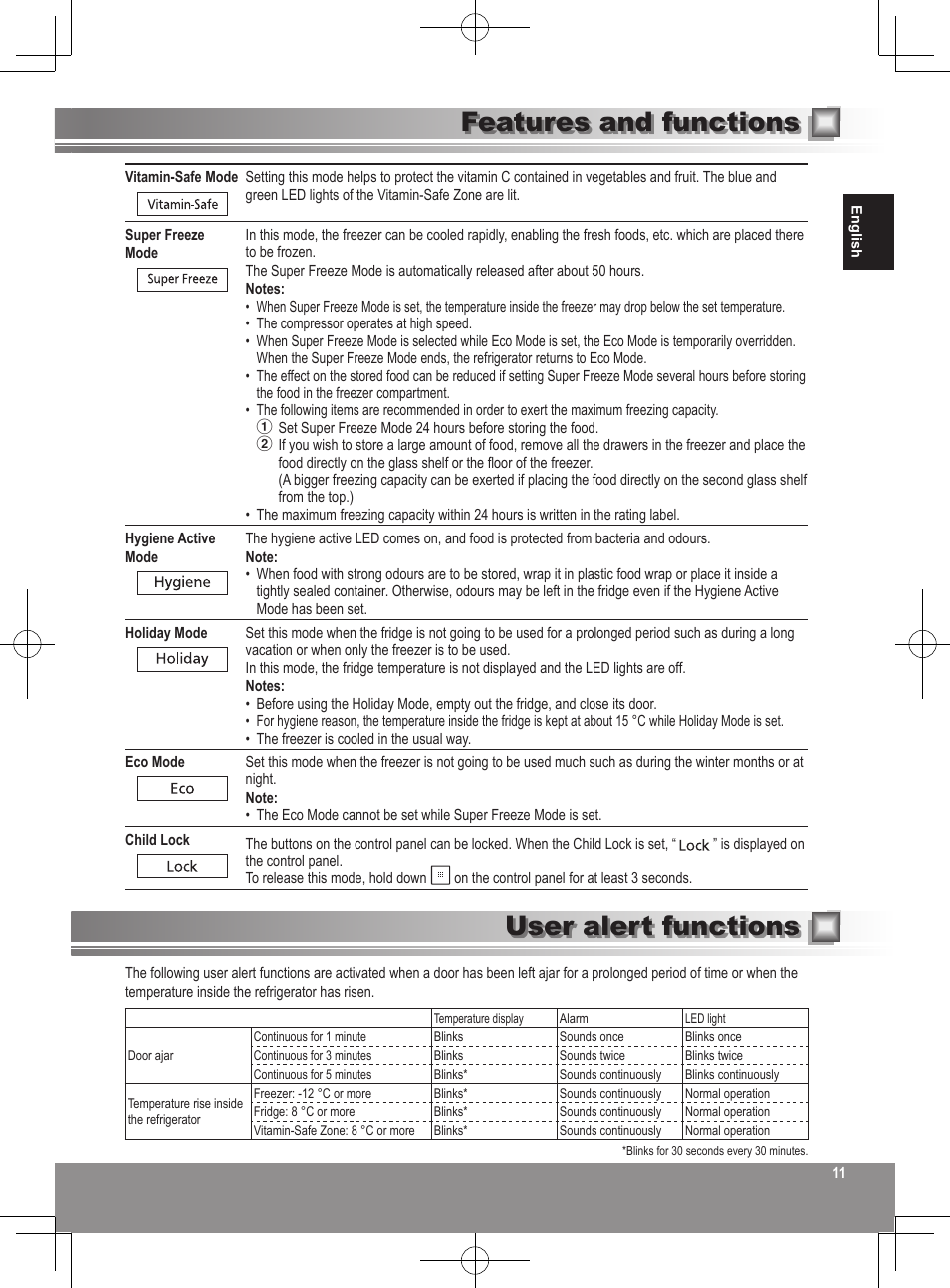 Features and functions, User alert functions | Panasonic NRB32FX2 User Manual | Page 11 / 180