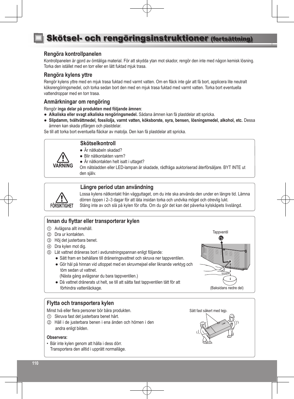 Skötsel- och rengöringsinstruktioner | Panasonic NRB32FX2 User Manual | Page 110 / 180