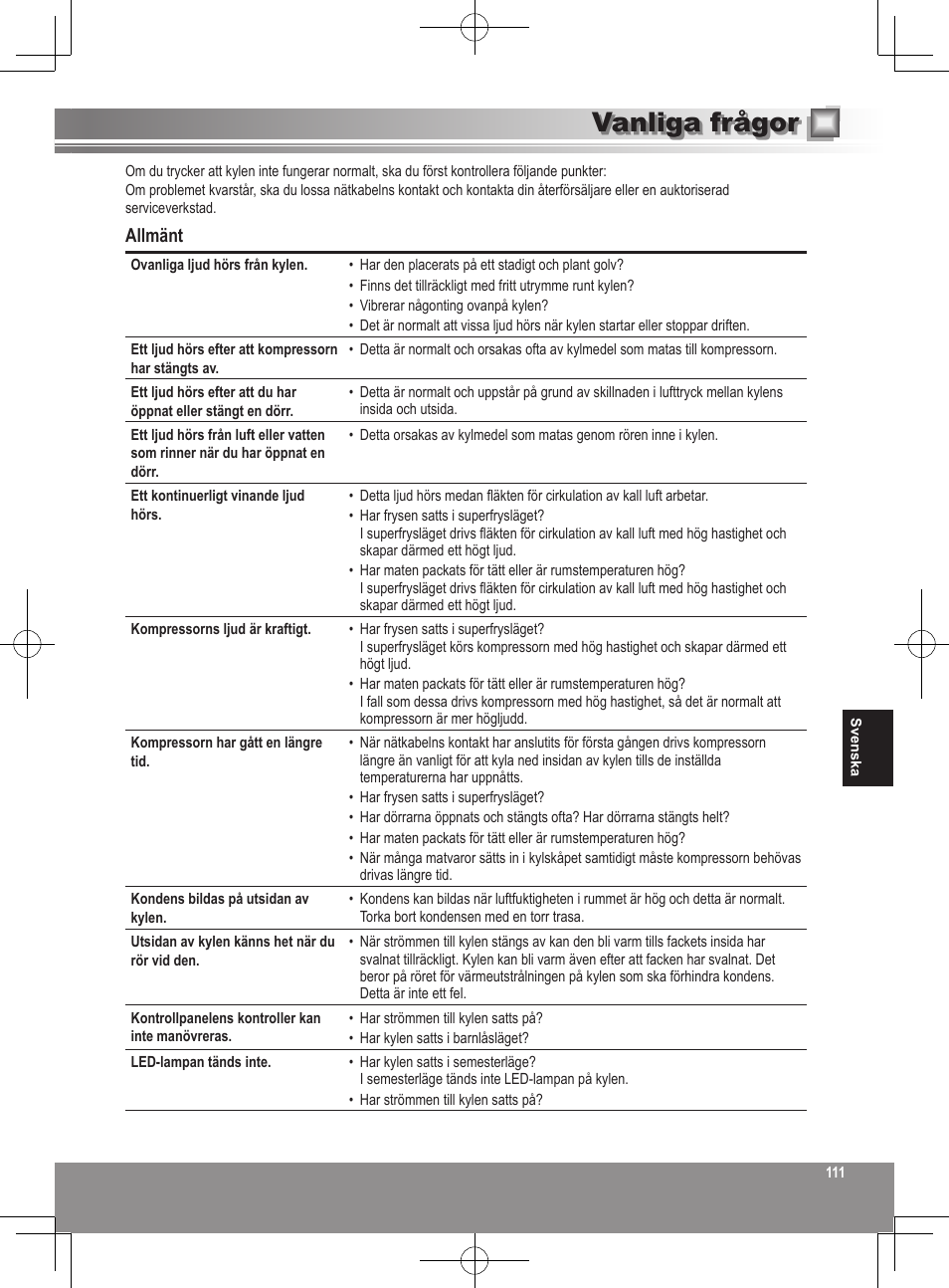Vanliga frågor, Allmänt | Panasonic NRB32FX2 User Manual | Page 111 / 180