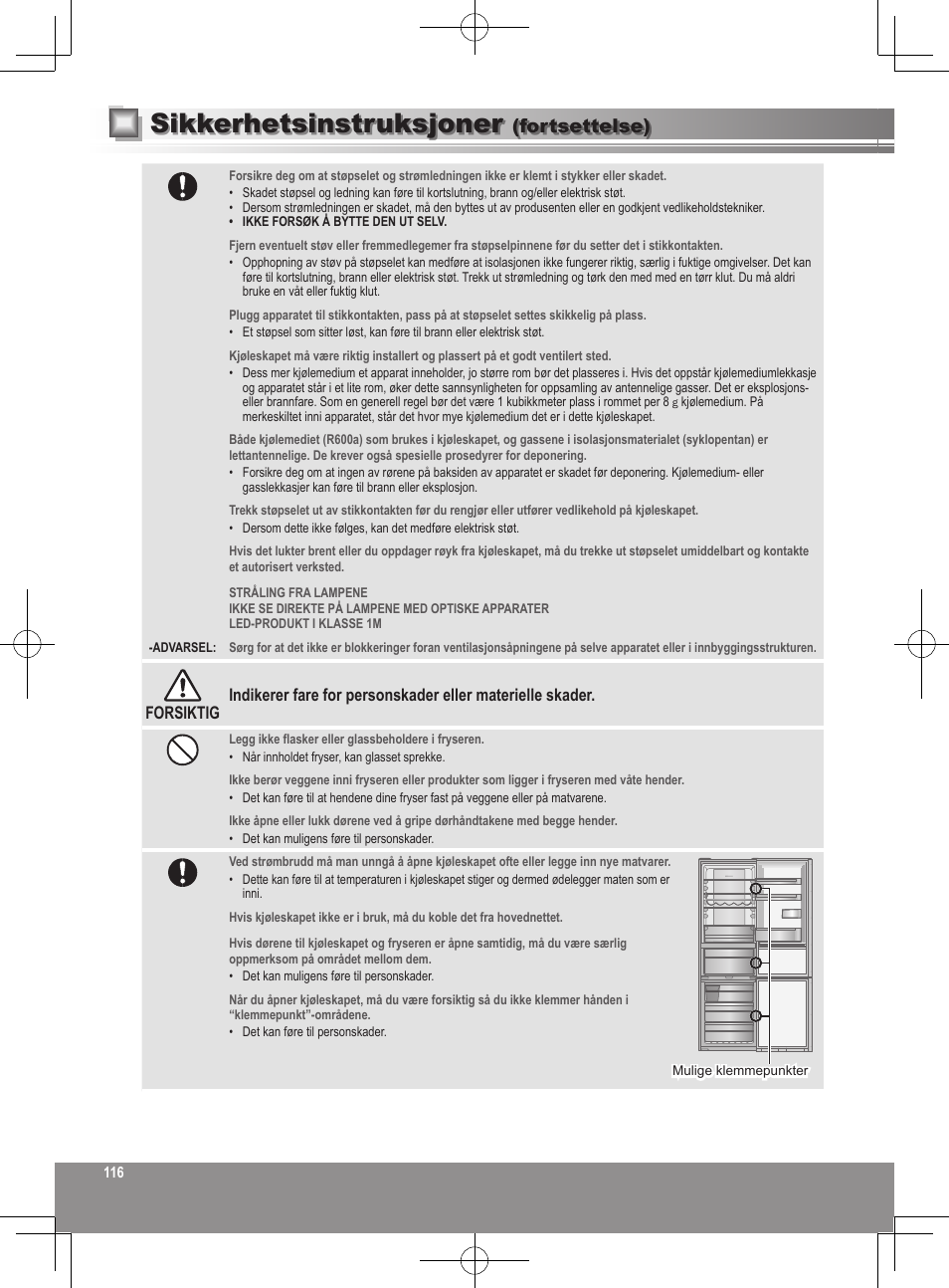 Sikkerhetsinstruksjoner, Fortsettelse) | Panasonic NRB32FX2 User Manual | Page 116 / 180