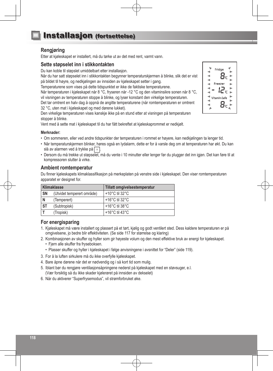 Installasjon | Panasonic NRB32FX2 User Manual | Page 118 / 180