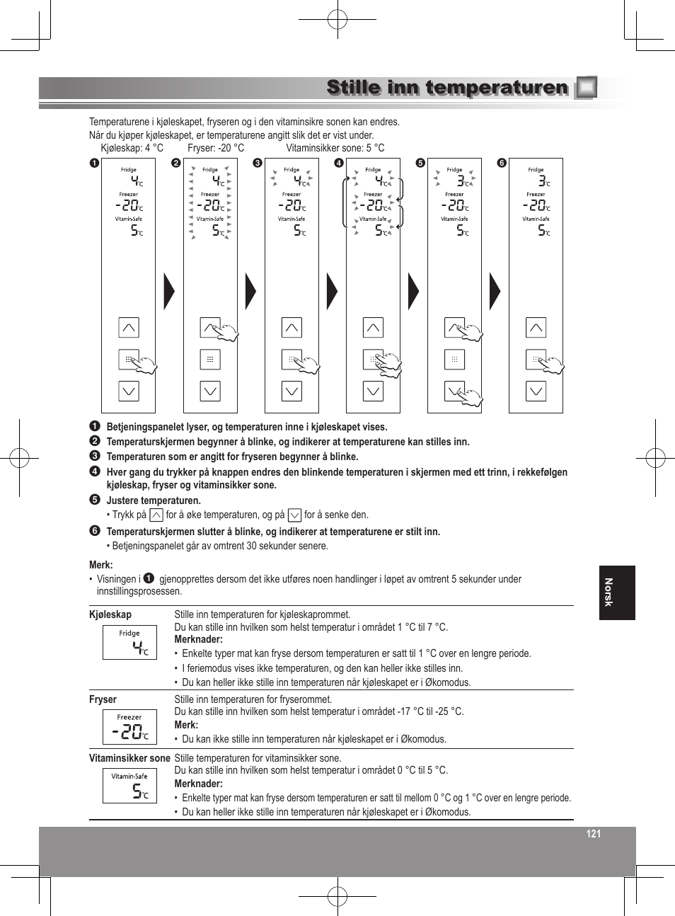 Stille inn temperaturen | Panasonic NRB32FX2 User Manual | Page 121 / 180