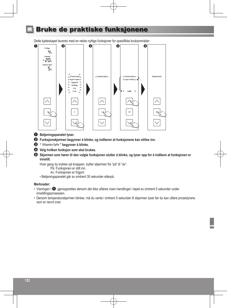 Bruke de praktiske funksjonene | Panasonic NRB32FX2 User Manual | Page 122 / 180