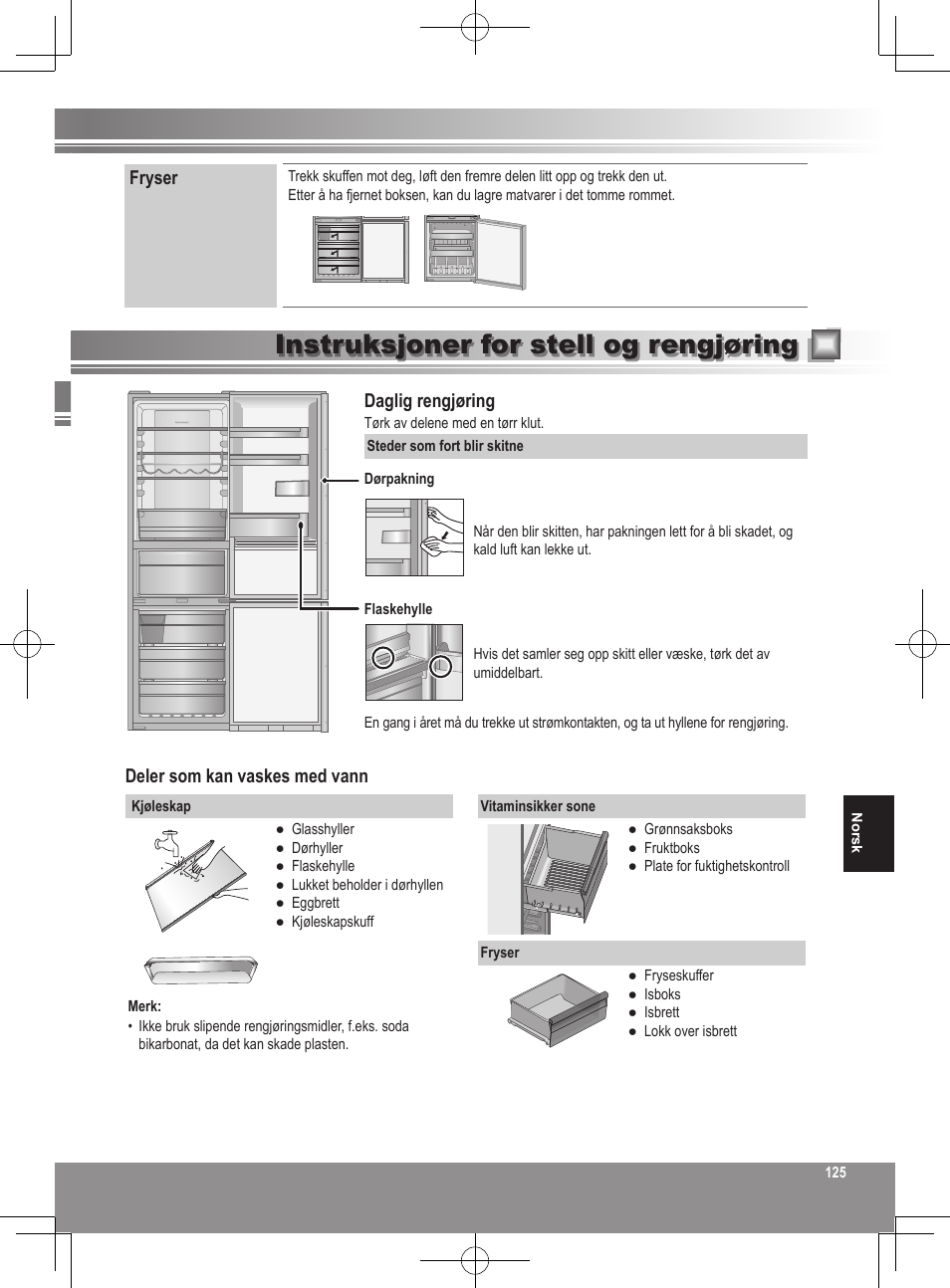 Instruksjoner for stell og rengjøring | Panasonic NRB32FX2 User Manual | Page 125 / 180