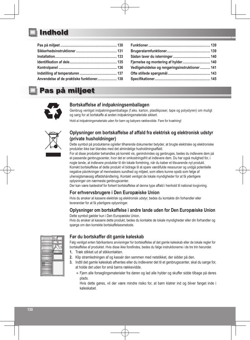 Pas på miljøet indhold | Panasonic NRB32FX2 User Manual | Page 130 / 180