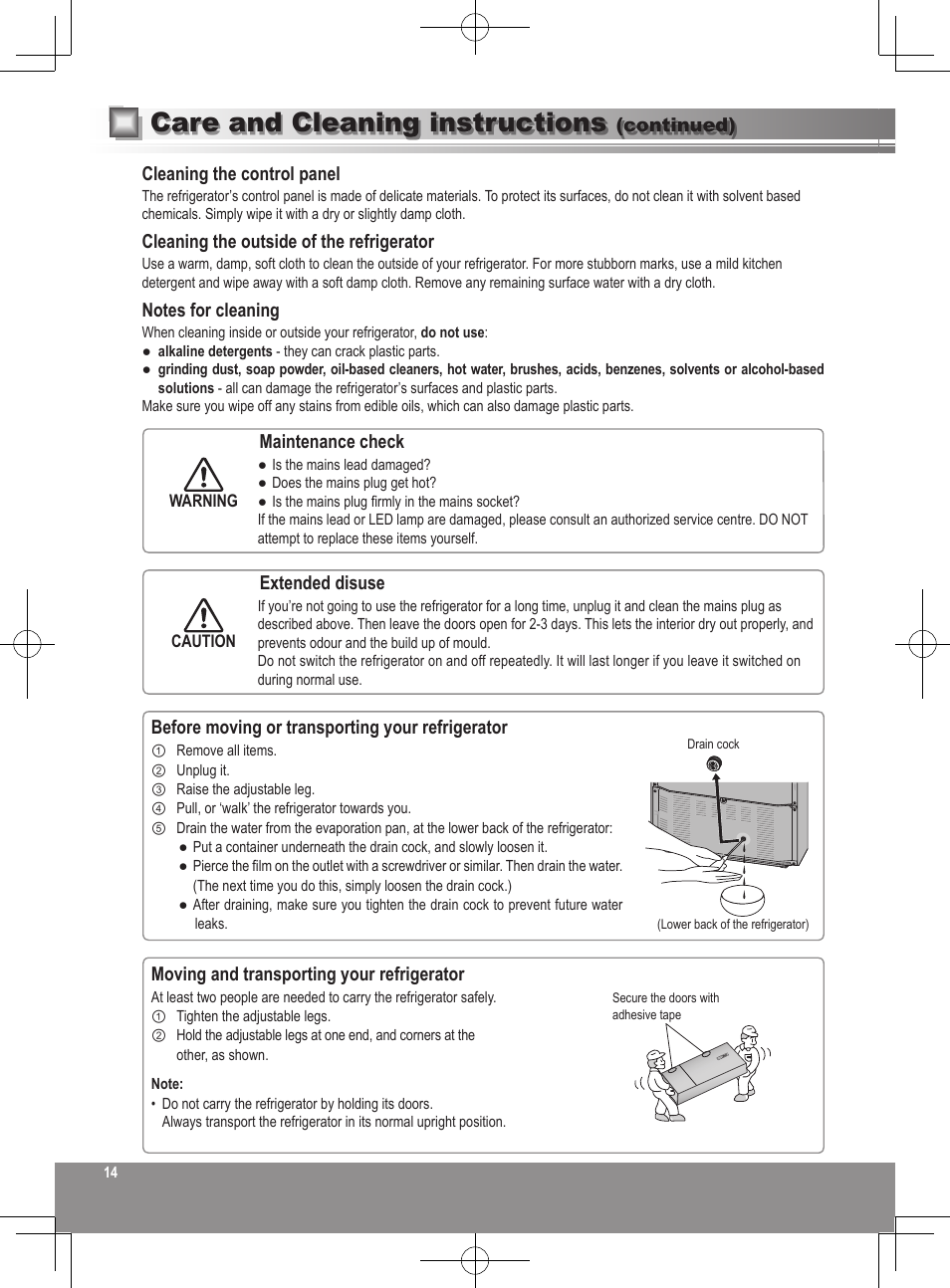 Care and cleaning instructions | Panasonic NRB32FX2 User Manual | Page 14 / 180