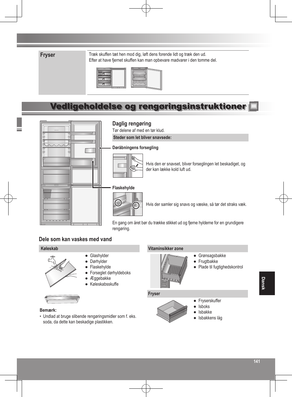 Vedligeholdelse og rengøringsinstruktioner | Panasonic NRB32FX2 User Manual | Page 141 / 180