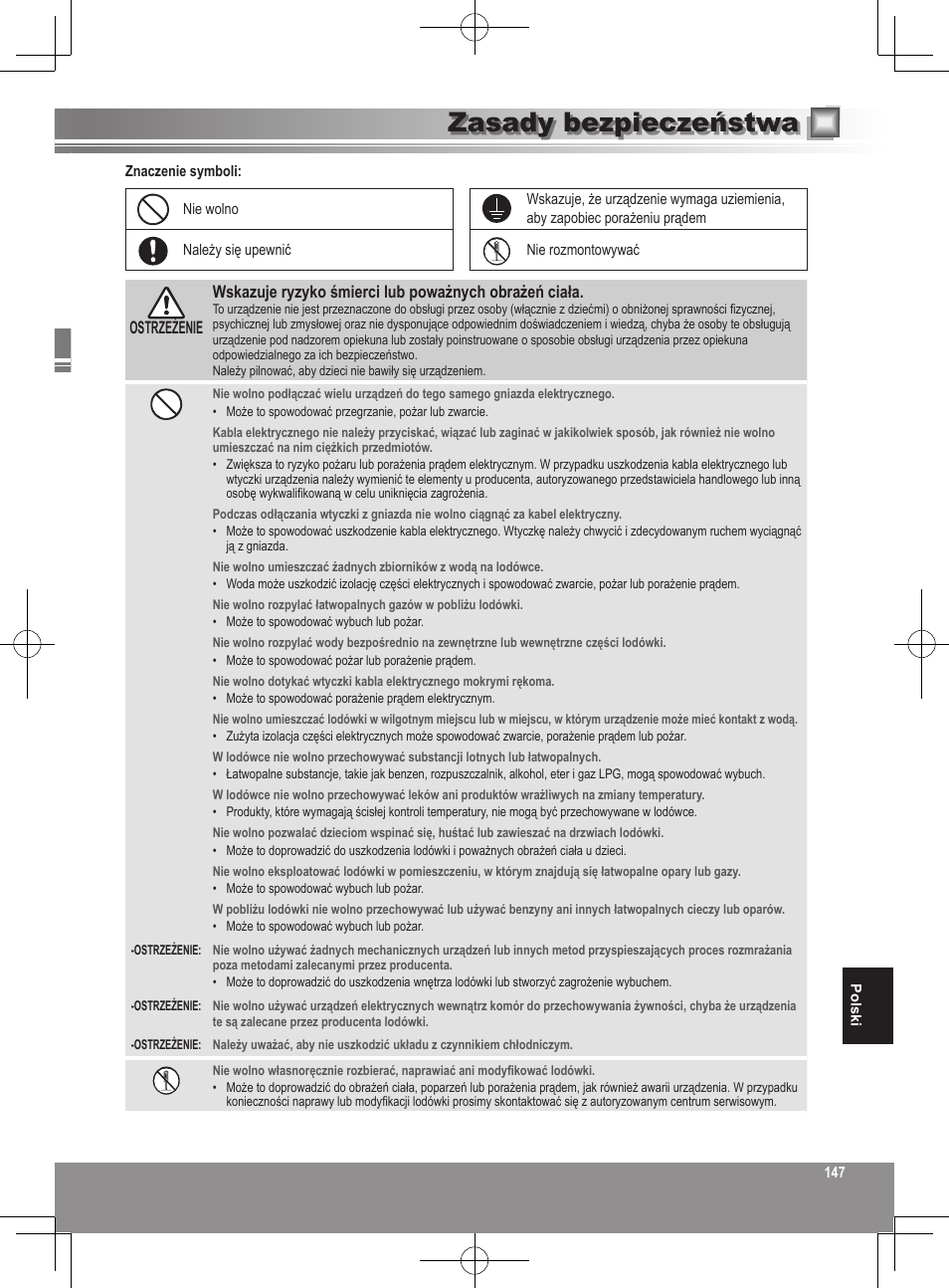 Zasady bezpieczeństwa | Panasonic NRB32FX2 User Manual | Page 147 / 180