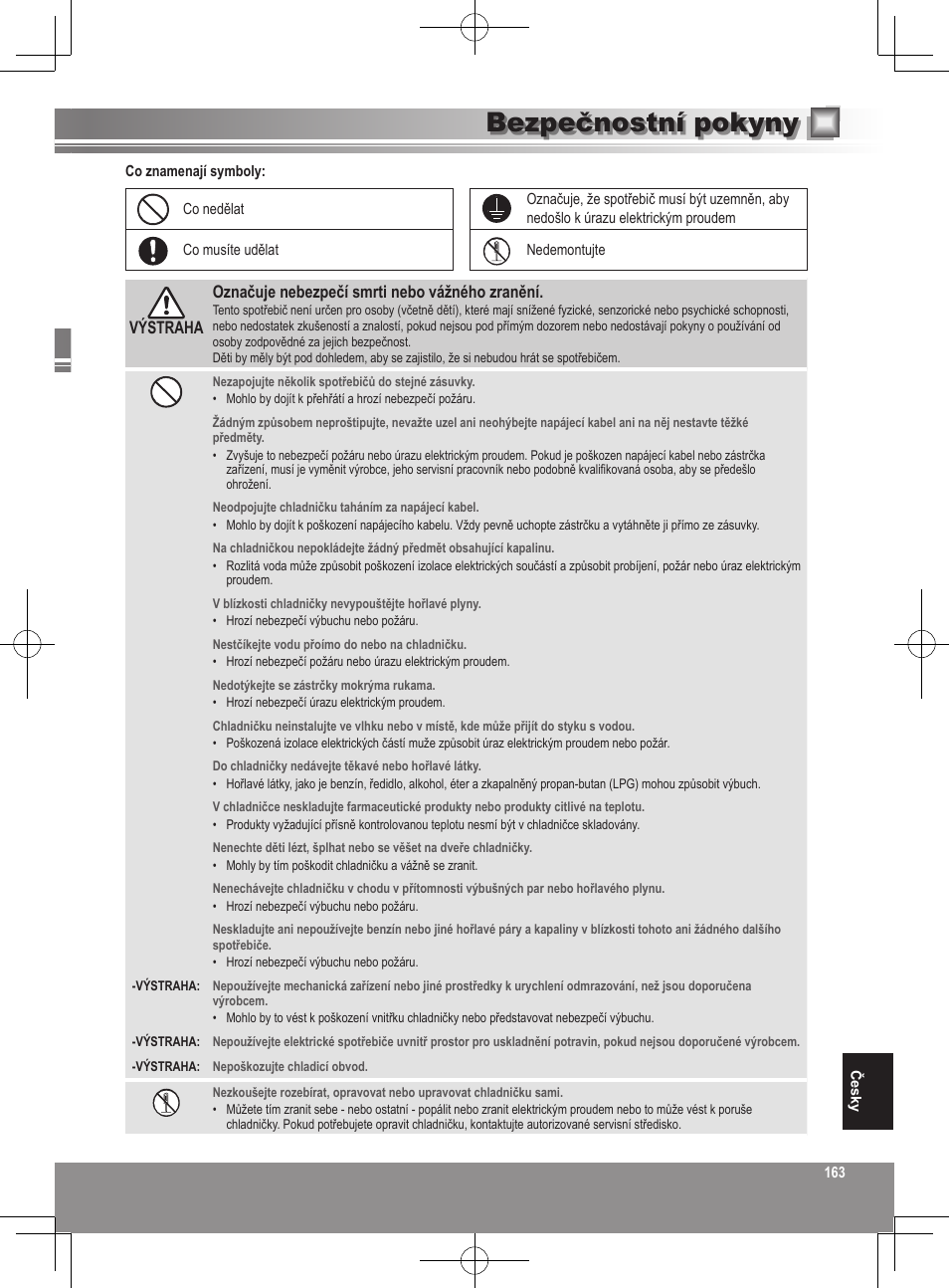 Bezpečnostní pokyny | Panasonic NRB32FX2 User Manual | Page 163 / 180