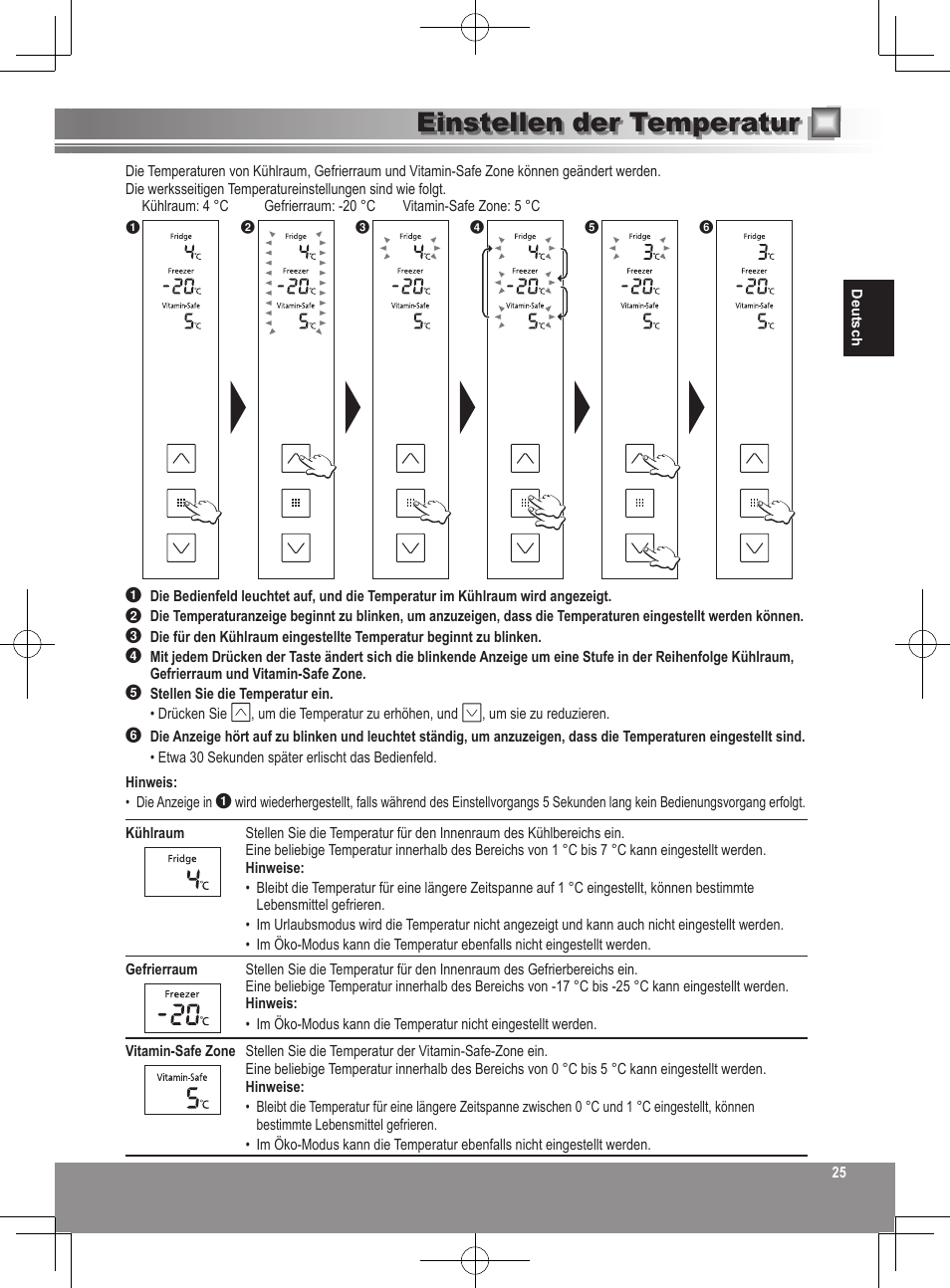 Einstellen der temperatur | Panasonic NRB32FX2 User Manual | Page 25 / 180