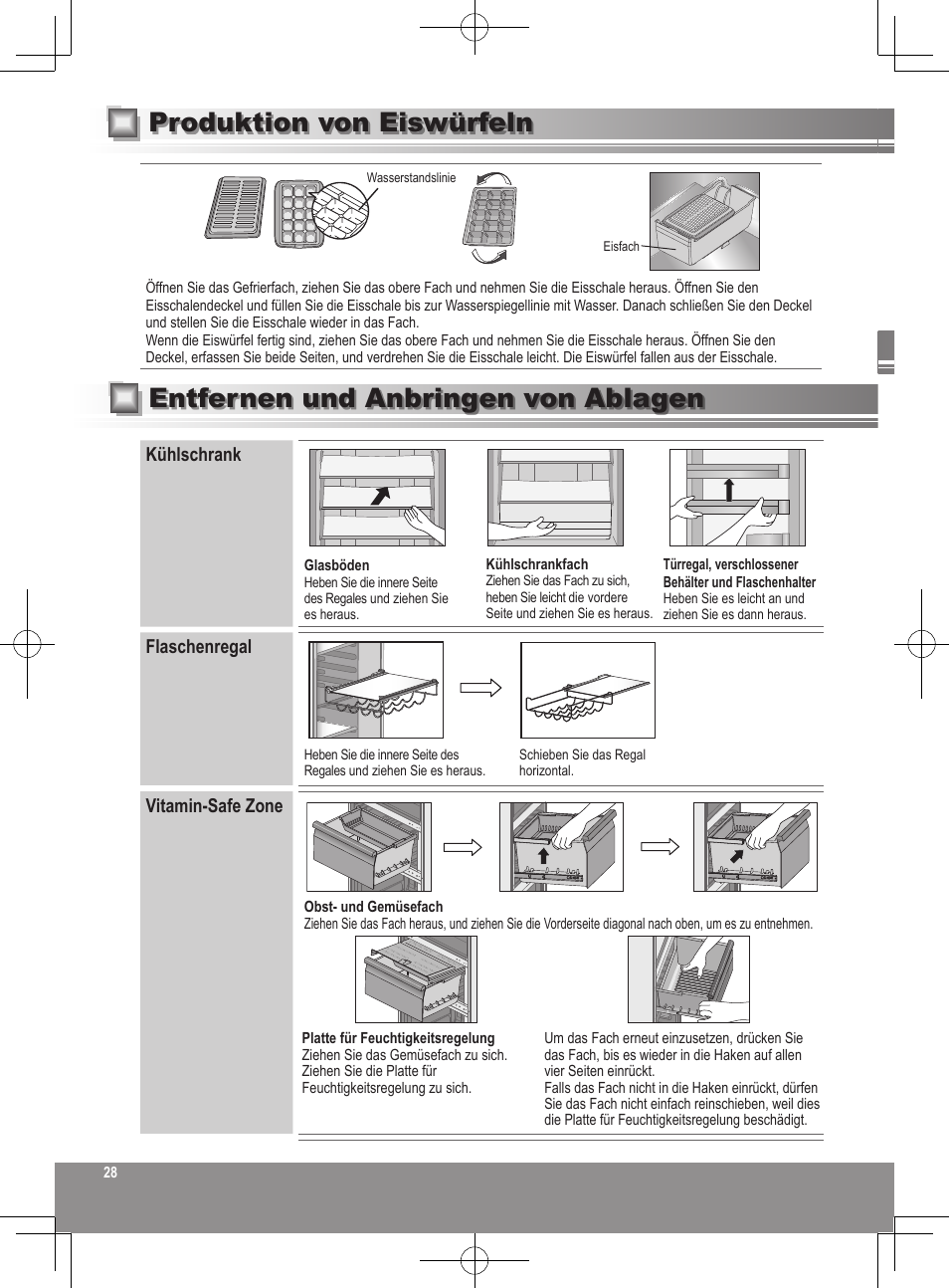 Kühlschrank, Flaschenregal, Vitamin-safe zone | Panasonic NRB32FX2 User Manual | Page 28 / 180