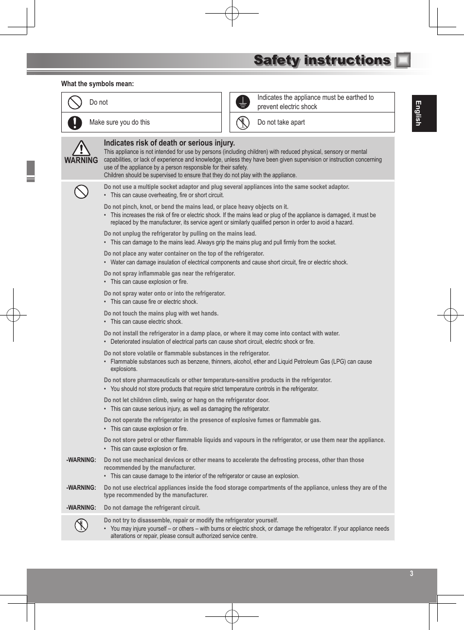 Safety instructions | Panasonic NRB32FX2 User Manual | Page 3 / 180
