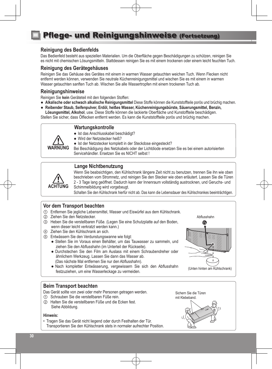 Pflege- und reinigungshinweise | Panasonic NRB32FX2 User Manual | Page 30 / 180