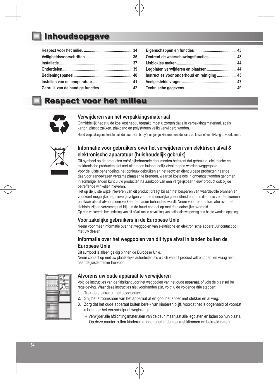 Respect voor het milieu inhoudsopgave | Panasonic NRB32FX2 User Manual | Page 34 / 180