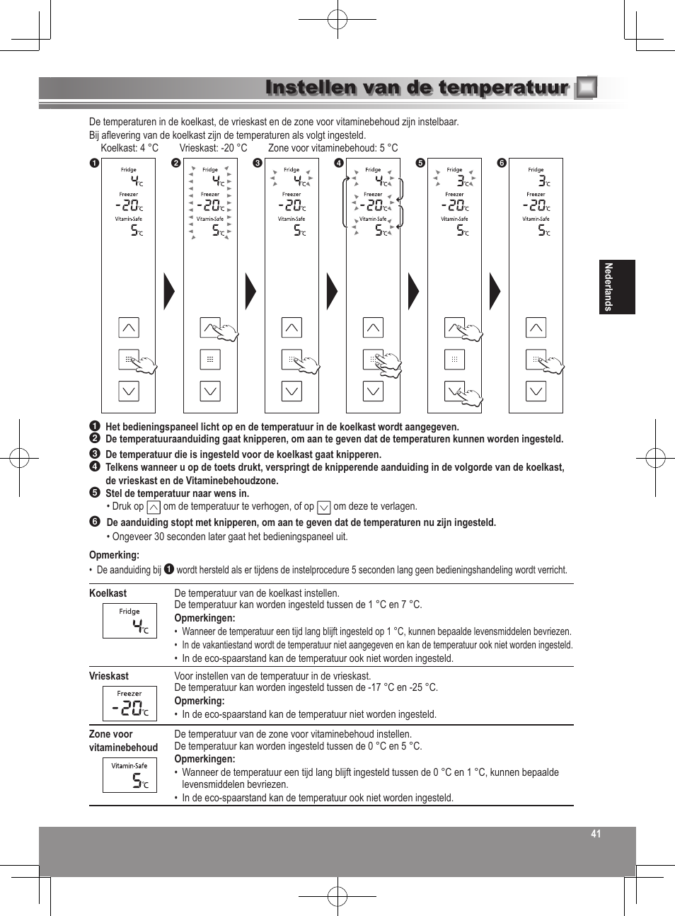 Instellen van de temperatuur | Panasonic NRB32FX2 User Manual | Page 41 / 180