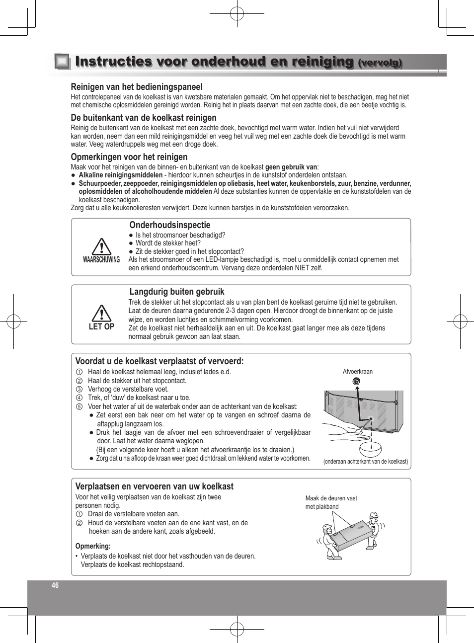 Instructies voor onderhoud en reiniging | Panasonic NRB32FX2 User Manual | Page 46 / 180