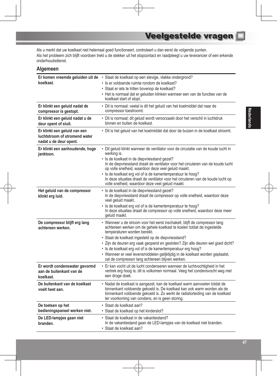 Veelgestelde vragen, Algemeen | Panasonic NRB32FX2 User Manual | Page 47 / 180