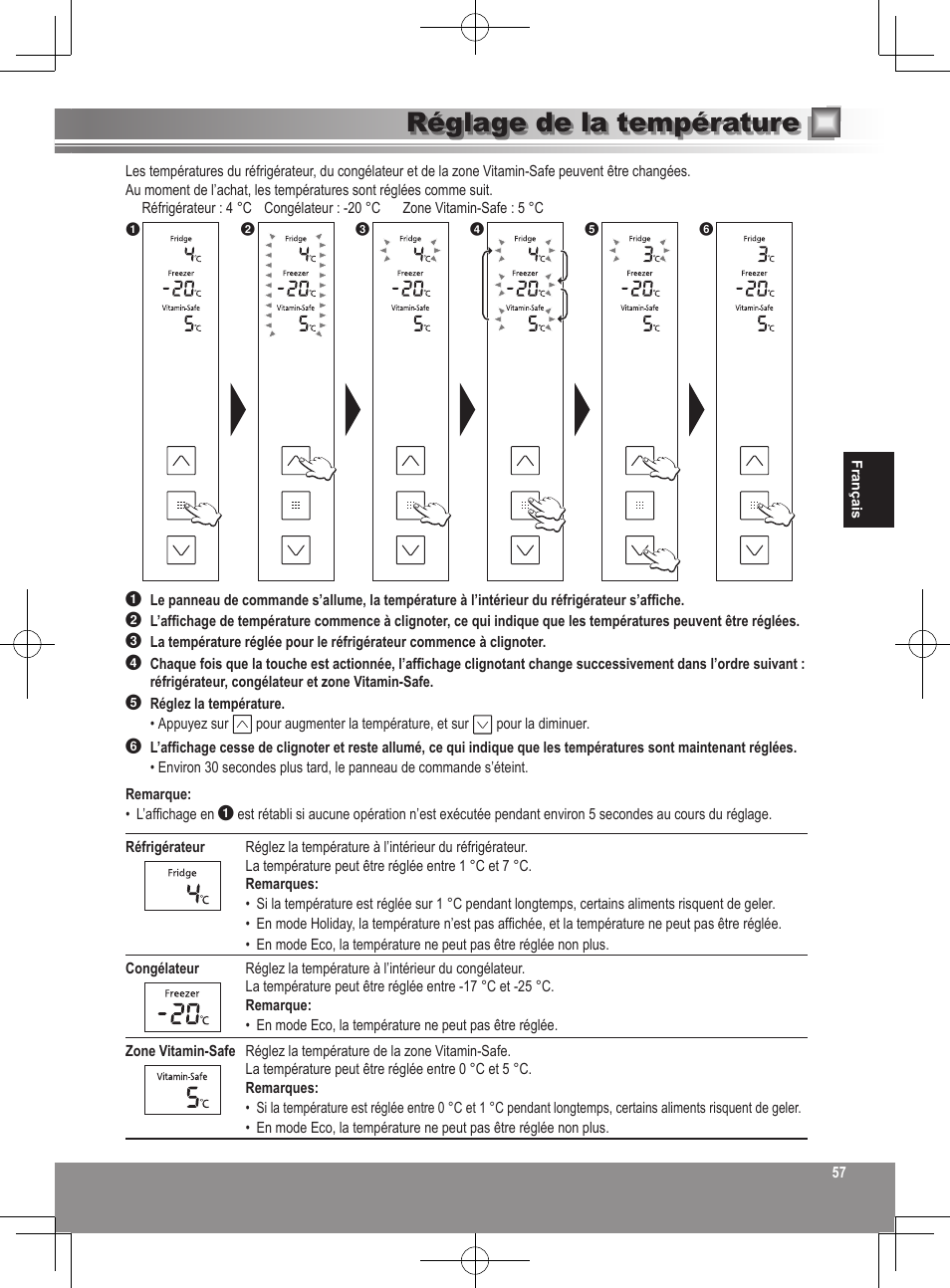Réglage de la température | Panasonic NRB32FX2 User Manual | Page 57 / 180