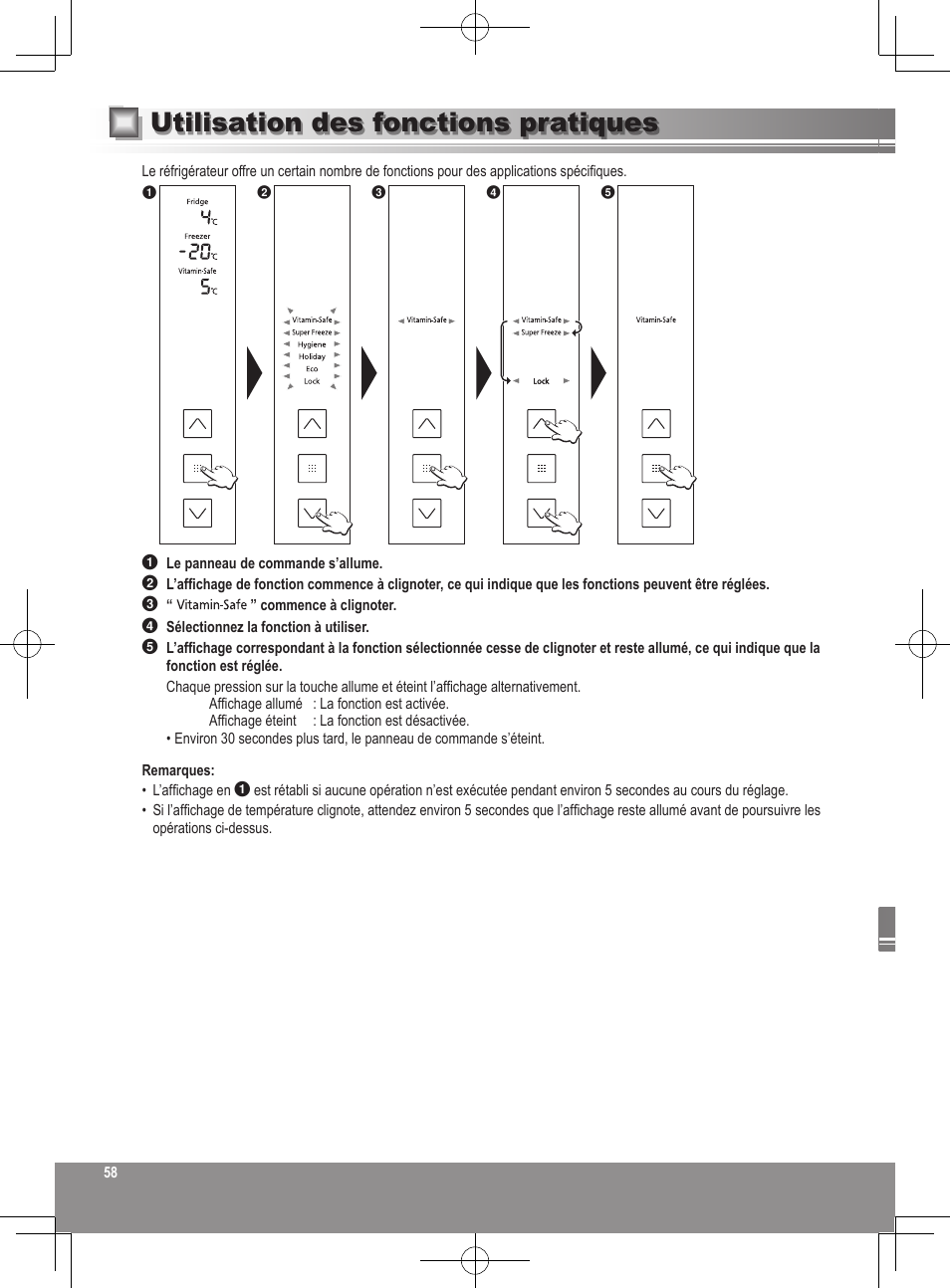 Utilisation des fonctions pratiques | Panasonic NRB32FX2 User Manual | Page 58 / 180