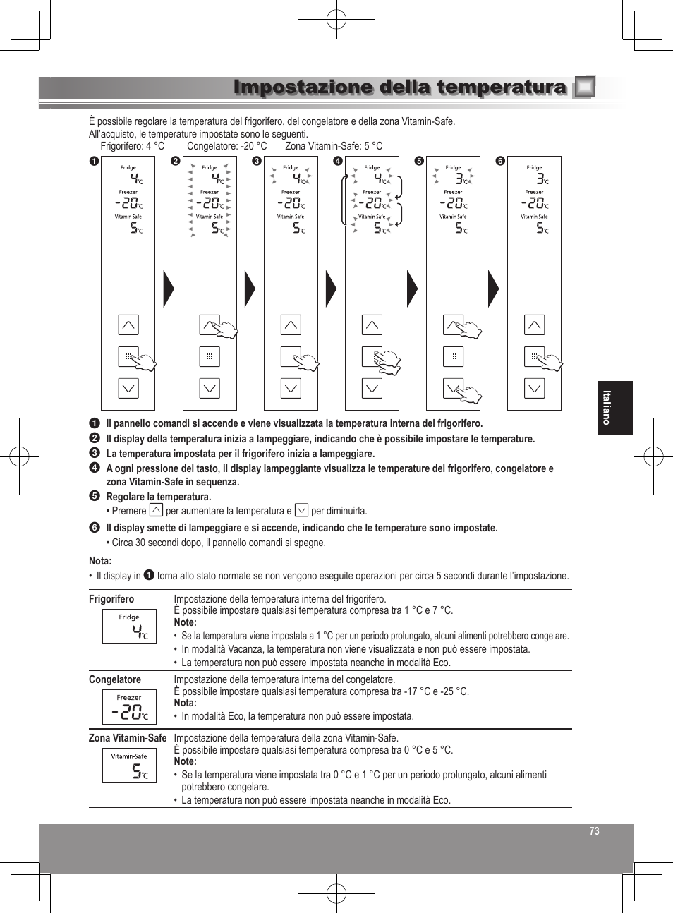 Impostazione della temperatura | Panasonic NRB32FX2 User Manual | Page 73 / 180