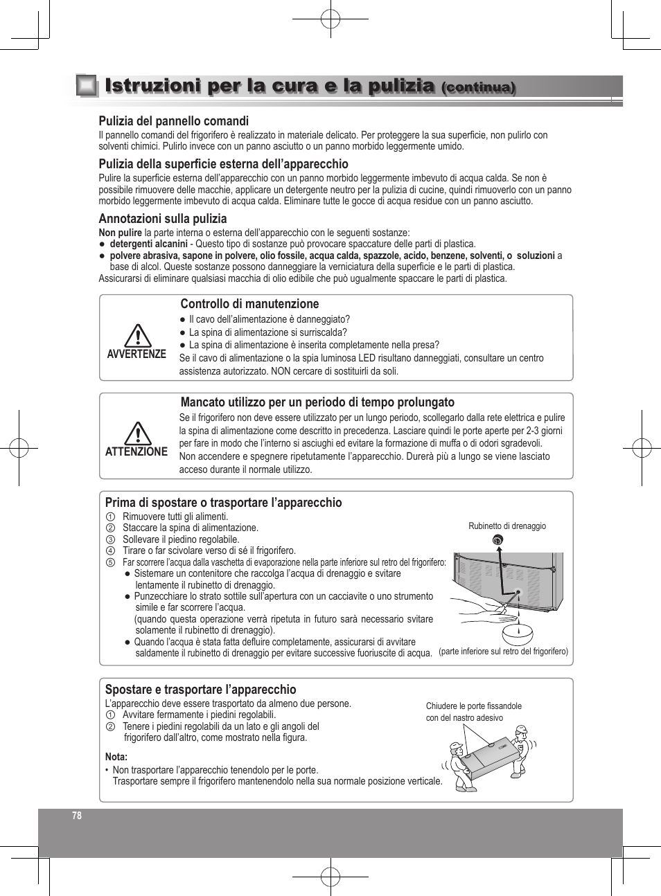 Istruzioni per la cura e la pulizia | Panasonic NRB32FX2 User Manual | Page 78 / 180