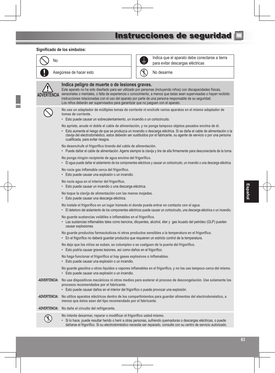 Instrucciones de seguridad | Panasonic NRB32FX2 User Manual | Page 83 / 180