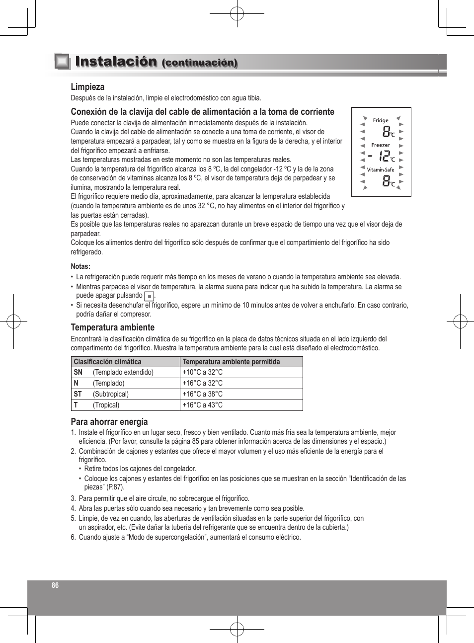 Instalación | Panasonic NRB32FX2 User Manual | Page 86 / 180