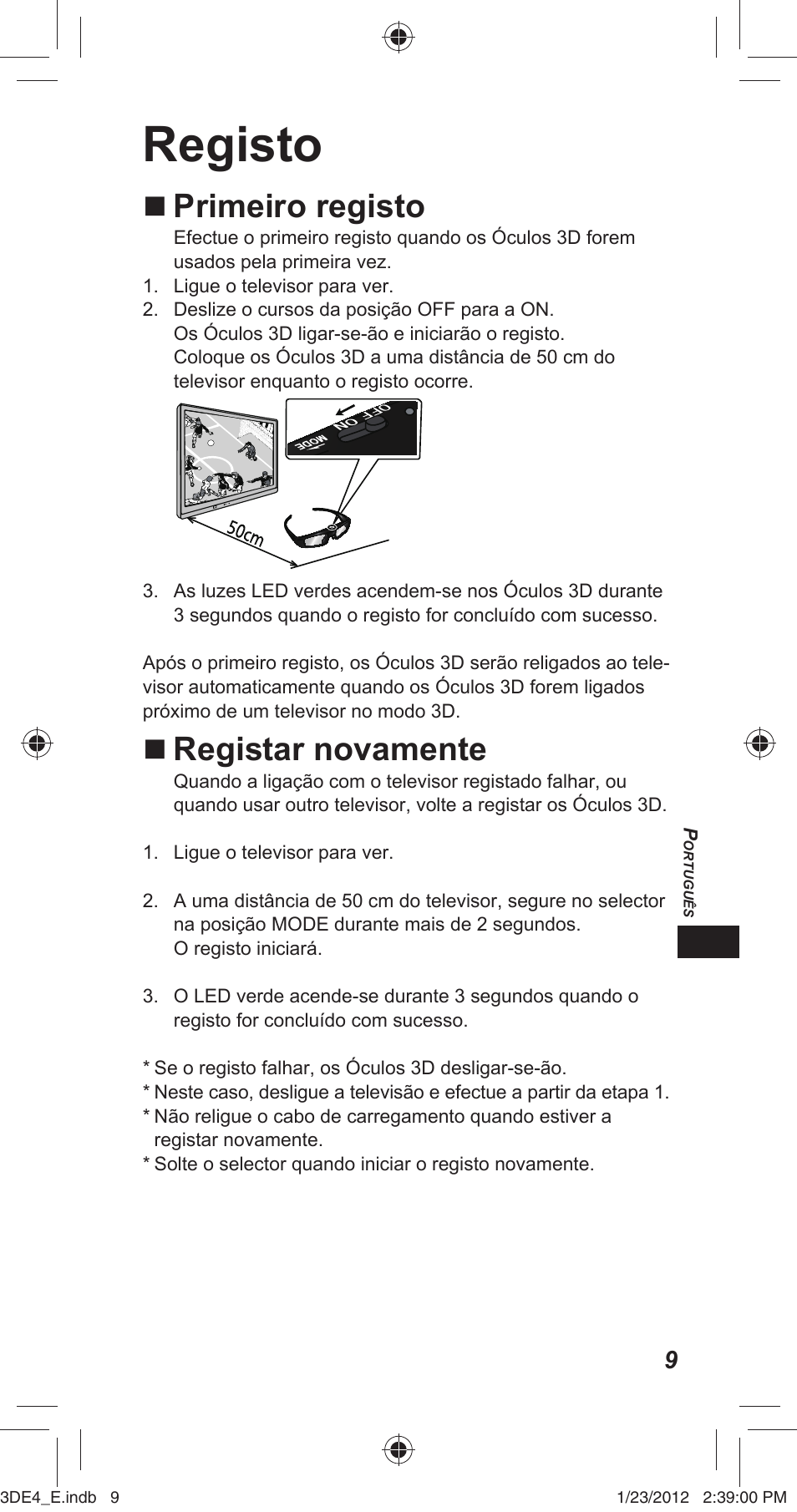 Registo, Primeiro registo, Registar novamente | Panasonic TYER3D4SE User Manual | Page 121 / 248