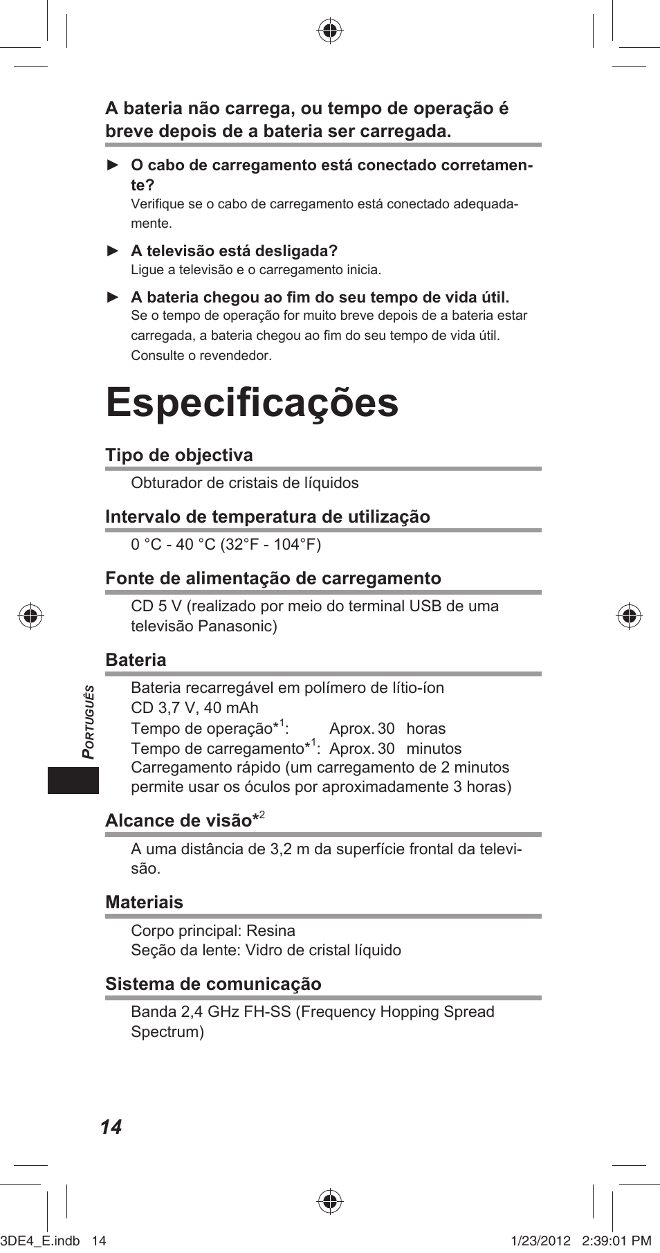 Especifi cações | Panasonic TYER3D4SE User Manual | Page 126 / 248