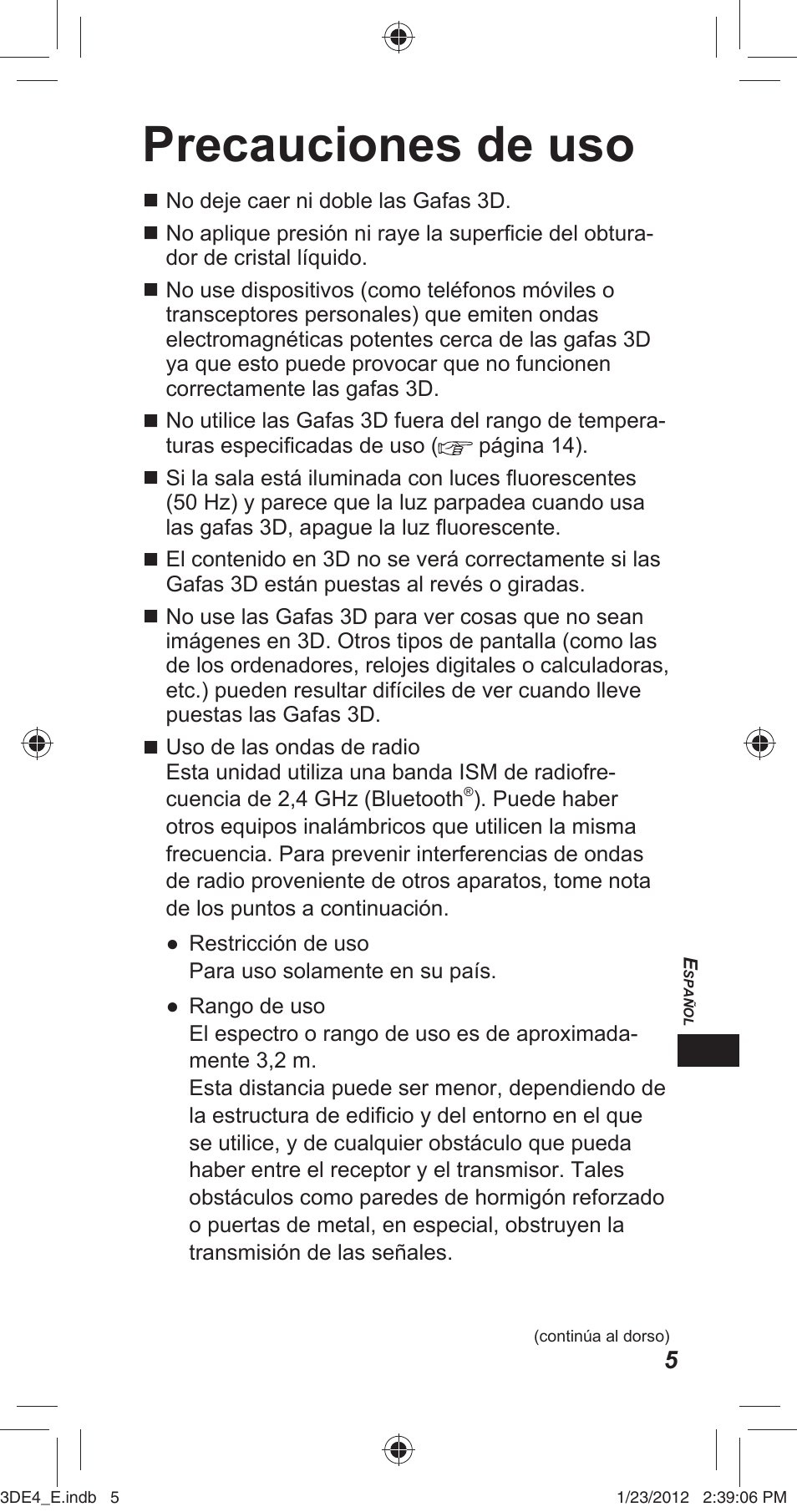 Precauciones de uso | Panasonic TYER3D4SE User Manual | Page 151 / 248