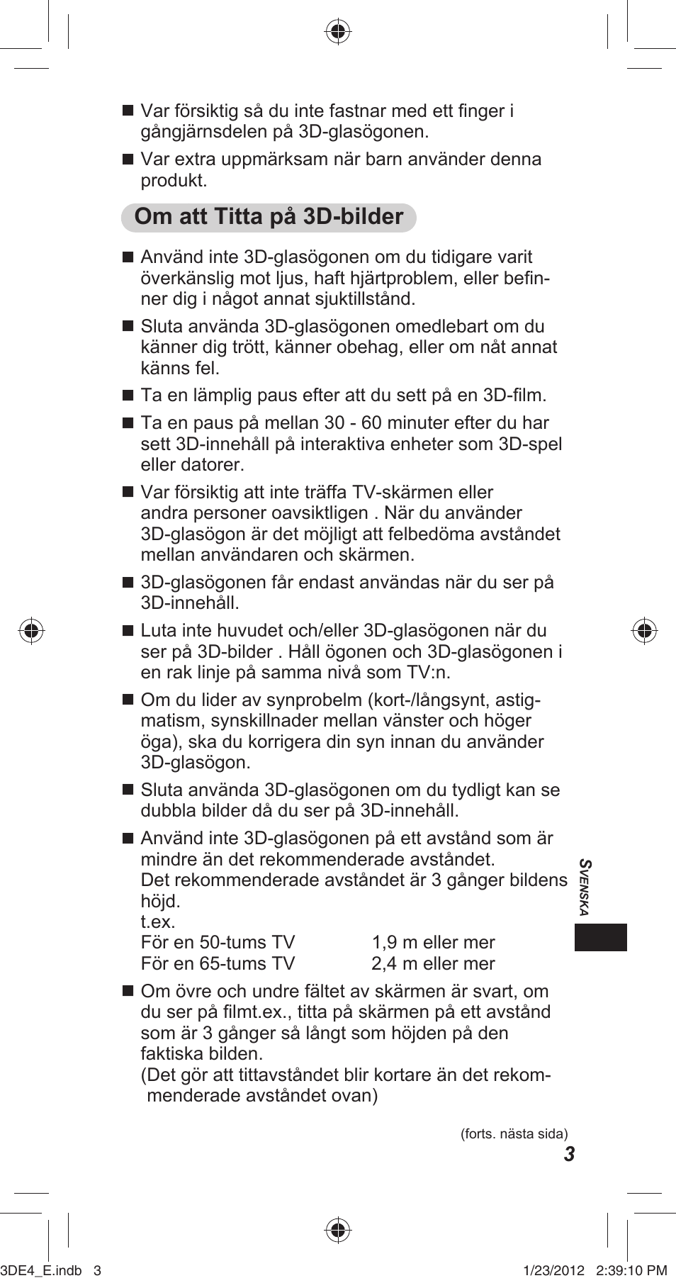 Om att titta på 3d-bilder | Panasonic TYER3D4SE User Manual | Page 165 / 248