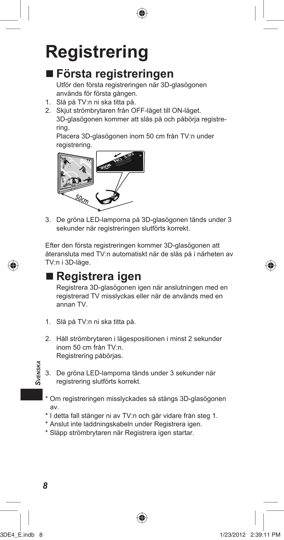 Registrering, Första registreringen, Registrera igen | Panasonic TYER3D4SE User Manual | Page 170 / 248