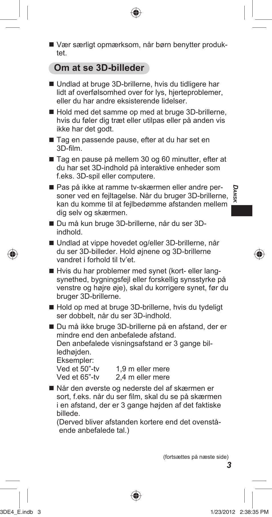 Om at se 3d-billeder | Panasonic TYER3D4SE User Manual | Page 19 / 248