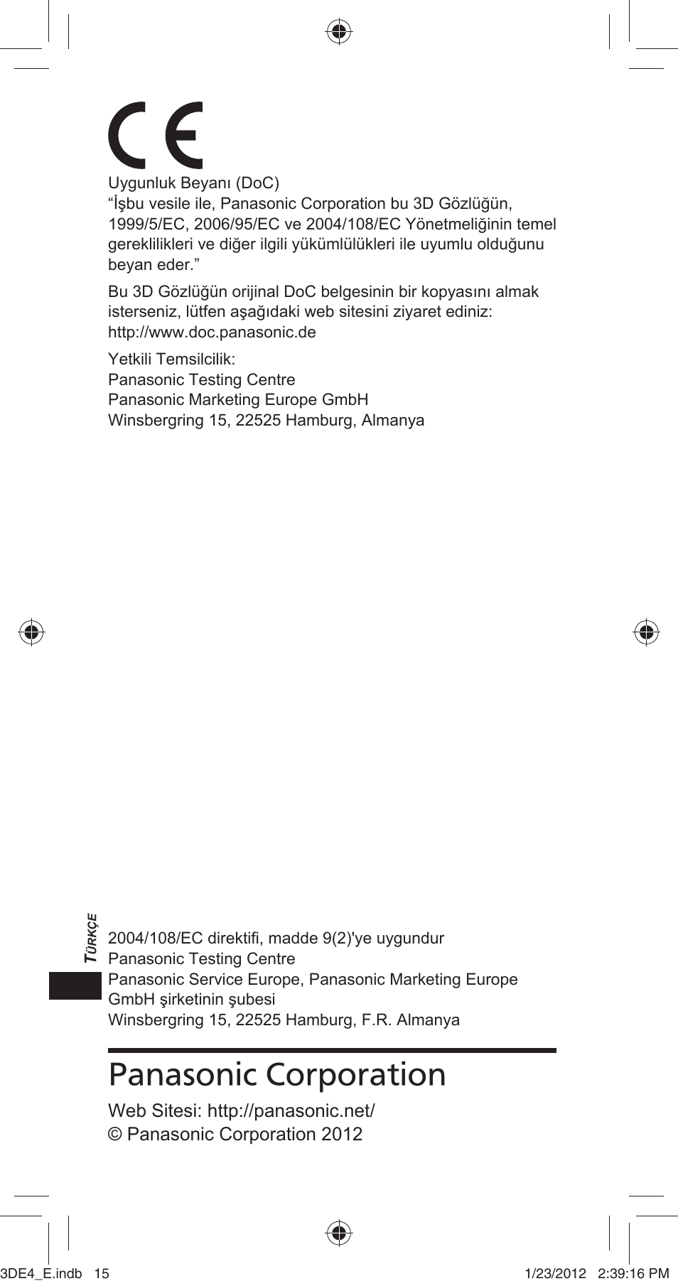 Panasonic corporation | Panasonic TYER3D4SE User Manual | Page 192 / 248